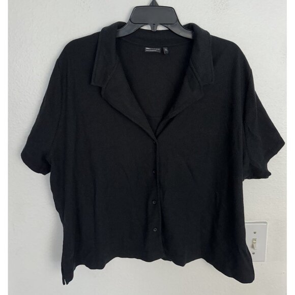 ASOS DESIGN Curve shrunken camp collar waffle knit shirt in black Size 2XL NWOT - Picture 11 of 12